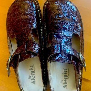 Algeria mule clogs, rich brown with tooled design